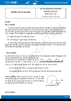 Bộ 5 đề thi chọn HSG Vật Lý 10 năm 2021 Trường THPT Lê Quý Đôn có đáp án