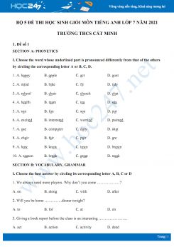 Bộ 5 đề thi học sinh giỏi môn Tiếng Anh lớp 7 năm 2021 Trường THCS Cát Minh