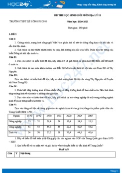 Bộ 5 đề thi HSG môn Địa lý 11 năm 2021 - Trường THPT Lê Hồng Phong có đáp án