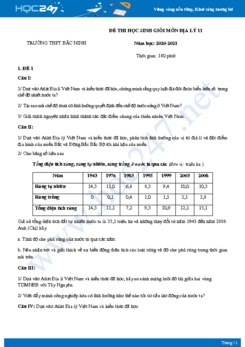Bộ đề thi HSG môn Địa lý 11 năm 2021 - Trường THPT Bắc Ninh có đáp án