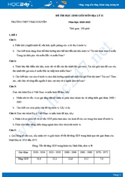 Bộ đề thi HSG môn Địa lý 11 năm 2021 - Trường THPT Thái Nguyên có đáp án