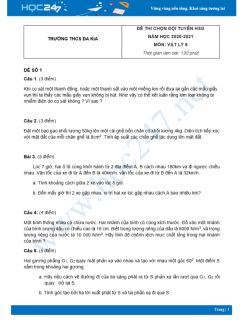 Bộ 5 đề thi chọn HSG Vật Lý 8 năm 2021 Trường THCS Đa Kia có đáp án