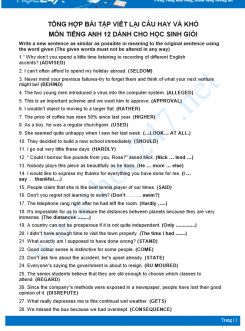 Tổng hợp bài tập viết lại câu nâng cao dành cho học sinh giỏi lớp 12 môn Tiếng Anh có đáp án