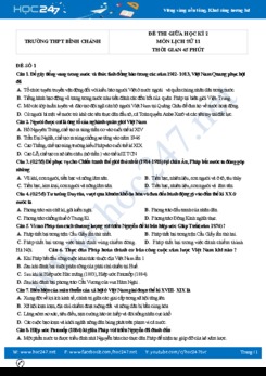 Bộ 5 đề thi giữa HK2 môn Lịch Sử 11 năm 2021 có đáp án Trường THPT Bình Chánh