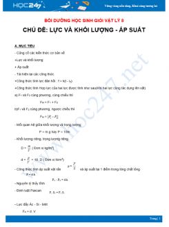 Chuyên đề Bồi dưỡng HSG Vật Lý 8 - Chủ đề Lực. Khối lượng và Áp suất năm 2021