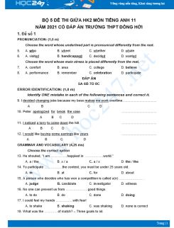 Bộ 5 đề thi giữa HK2 môn Tiếng Anh 11 có đáp án năm 2021 Trường THPT Đồng Hới