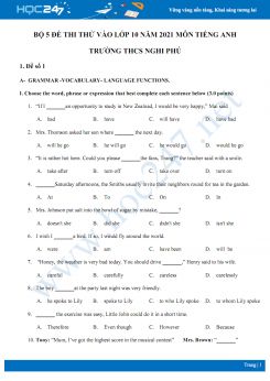Bộ 5 đề thi thử vào lớp 10 năm 2021 môn Tiếng Anh Trường THCS Nghi Phú