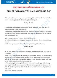 Chuyên đề Bồi dưỡng HSG Địa Lý 9 - Chủ đề Vùng duyên hải Nam Trung Bộ