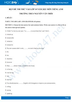 Bộ 5 đề thi thử vào lớp 10 năm 2021 môn Tiếng Anh Trường THCS Nguyễn Văn Trỗi
