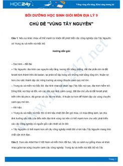 Chuyên đề Bồi dưỡng HSG Địa Lý 9 năm 2021 - Chủ đề Vùng Tây Nguyên
