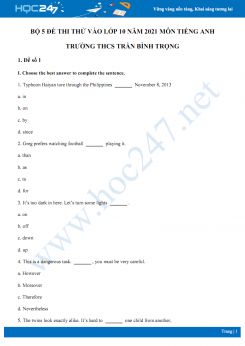 Bộ 5 đề thi thử vào lớp 10 năm 2021 môn Tiếng Anh Trường THCS Trần Bình Trọng