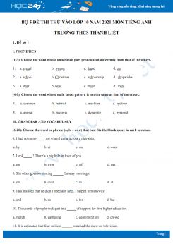 Bộ 5 đề thi thử vào lớp 10 năm 2021 môn Tiếng Anh Trường THCS Thanh Liệt