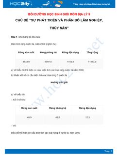 Chuyên đề Bồi dưỡng HSG Địa Lý 9 - Chủ đề Sự phát triển và phân bố lâm nghiệp, thủy sản