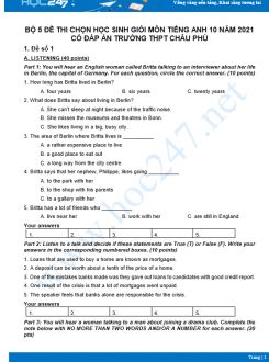 Bộ 5 đề thi chọn HSG môn Tiếng Anh 10 có đáp án năm 2021 Trường THPT Châu Phú