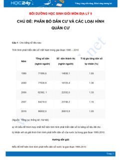Chuyên đề Bồi dưỡng HSG Địa Lý 9 - Chủ đề Phân bố dân cư và Các loại hình quần cư