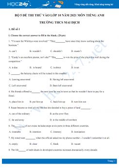 Bộ 5 đề thi thử vào lớp 10 năm 2021 môn Tiếng Anh Trường THCS Mai Dịch