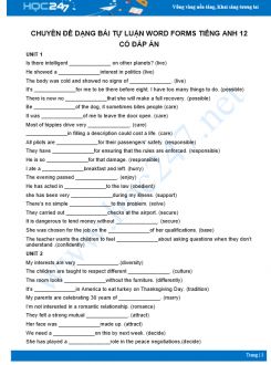 Chuyên đề dạng bài tự luận Word forms Tiếng Anh 12 có đáp án
