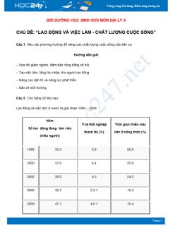 Chuyên đề Bồi dưỡng HSG Địa Lý 9 - Chủ đề Lao động việc làm - Chất lượng cuộc sống