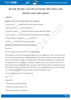 Bộ 5 đề thi thử vào lớp 10 năm 2021 môn Tiếng Anh Trường THCS Tiên Phong