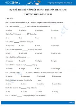 Bộ 5 đề thi thử vào lớp 10 năm 2021 môn Tiếng Anh Trường THCS Đồng Thái