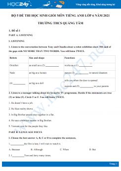 Bộ 5 đề thi học sinh giỏi môn Tiếng Anh lớp 6 năm 2021 Trường THCS Quảng Tâm