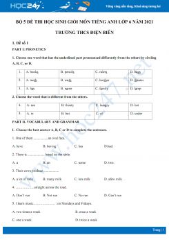 Bộ 5 đề thi học sinh giỏi môn Tiếng Anh lớp 6 năm 2021 Trường THCS Điện Biên