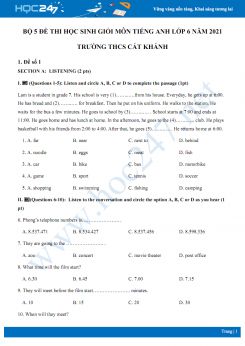 Bộ 5 đề thi học sinh giỏi môn Tiếng Anh lớp 6 năm 2021 Trường THCS Cát Khánh