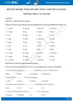 Bộ 5 đề thi học sinh giỏi môn Tiếng Anh lớp 6 năm 2021 Trường THCS Cát Thành