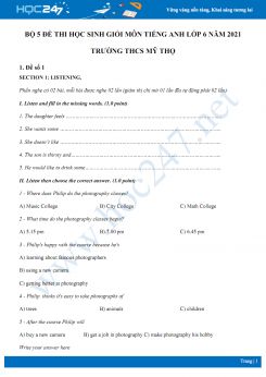 Bộ 5 đề thi học sinh giỏi môn Tiếng Anh lớp 6 năm 2021 Trường THCS Mỹ Thọ
