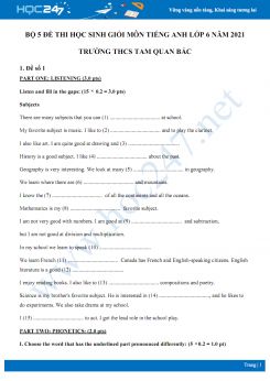 Bộ 5 đề thi học sinh giỏi môn Tiếng Anh lớp 6 năm 2021 Trường THCS Tam Quan Bắc