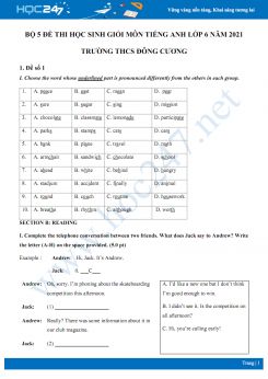 Bộ 5 đề thi học sinh giỏi môn Tiếng Anh lớp 6 năm 2021 Trường THCS Đông Cương