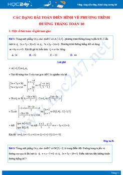 Các dạng bài toán điển hình về Phương trình đường thẳng Toán 10