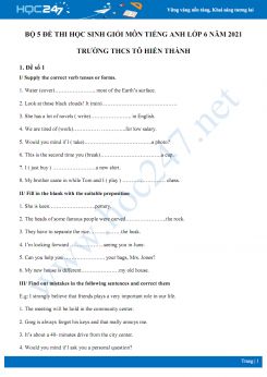 Bộ 5 đề thi học sinh giỏi môn Tiếng Anh lớp 6 năm 2021 Trường THCS Tô Hiến Thành