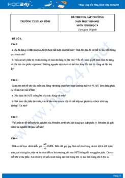 Bộ 5 Đề thi HSG môn Sinh Học 9 năm 2021 Trường THCS An Bình