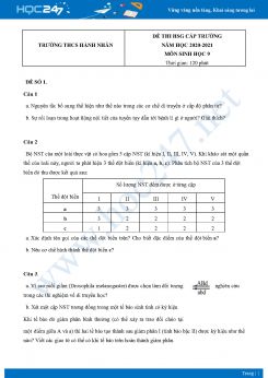 Bộ 5 Đề thi HSG môn Sinh Học 9 năm 2021 Trường THCS Hành Nhân có đáp án