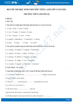 Bộ 5 đề thi học sinh giỏi môn Tiếng Anh lớp 6 năm 2021 Trường THCS Chánh Lộ