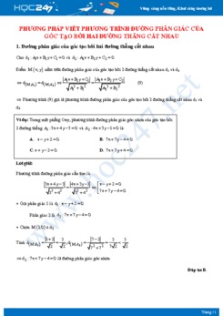 Phương pháp viết phương trình đường phân giác của góc tạo bởi hai đường thẳng cắt nhau