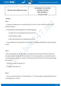 Bộ 5 Đề thi HSG môn Sinh Học 9 năm 2021 Trường THCS Bình Hưng Hòa