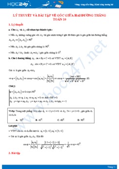 Lý thuyết và bài tập về Góc giữa hai đường thẳng Toán 10