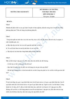 Bộ 5 Đề thi HSG môn Sinh Học 9 năm 2021 Trường THCS Hành Đức có đáp án