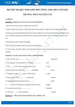 Bộ 5 đề thi học sinh giỏi môn Tiếng Anh lớp 6 năm 2021 Trường THCS Nguyễn Cát