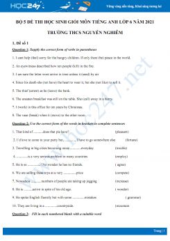 Bộ 5 đề thi học sinh giỏi môn Tiếng Anh lớp 6 năm 2021 Trường THCS Nguyễn Nghiêm