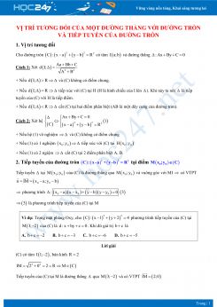 Vị trí tương đối của đường thẳng với đường tròn và tiếp tuyến của đường tròn