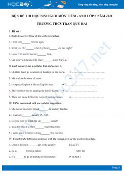 Bộ 5 đề thi học sinh giỏi môn Tiếng Anh lớp 6 năm 2021 Trường THCS Trần Quý Hai