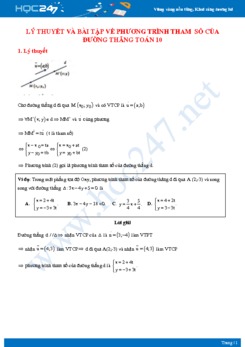 Lý thuyết và bài tập về Phương trình tham số của đường thẳng Toán 10