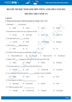 Bộ 5 đề thi học sinh giỏi môn Tiếng Anh lớp 6 năm 2021 Trường THCS Tịnh An