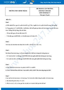 Bộ 5 Đề thi HSG môn Sinh Học 9 năm 2021 Trường THCS Bình Thắng