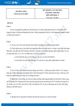 Bộ 5 Đề thi HSG môn Sinh Học 9 năm 2021 Trường THCS Trần Quang Diệu