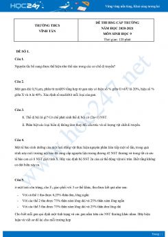 Bộ 5 Đề thi HSG môn Sinh Học 9 năm 2021 Trường THCS Vĩnh Tân