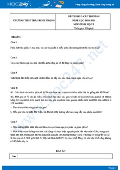 Bộ 5 Đề thi HSG môn Sinh Học 9 năm 2021 Trường THCS Trần Bình Trọng
